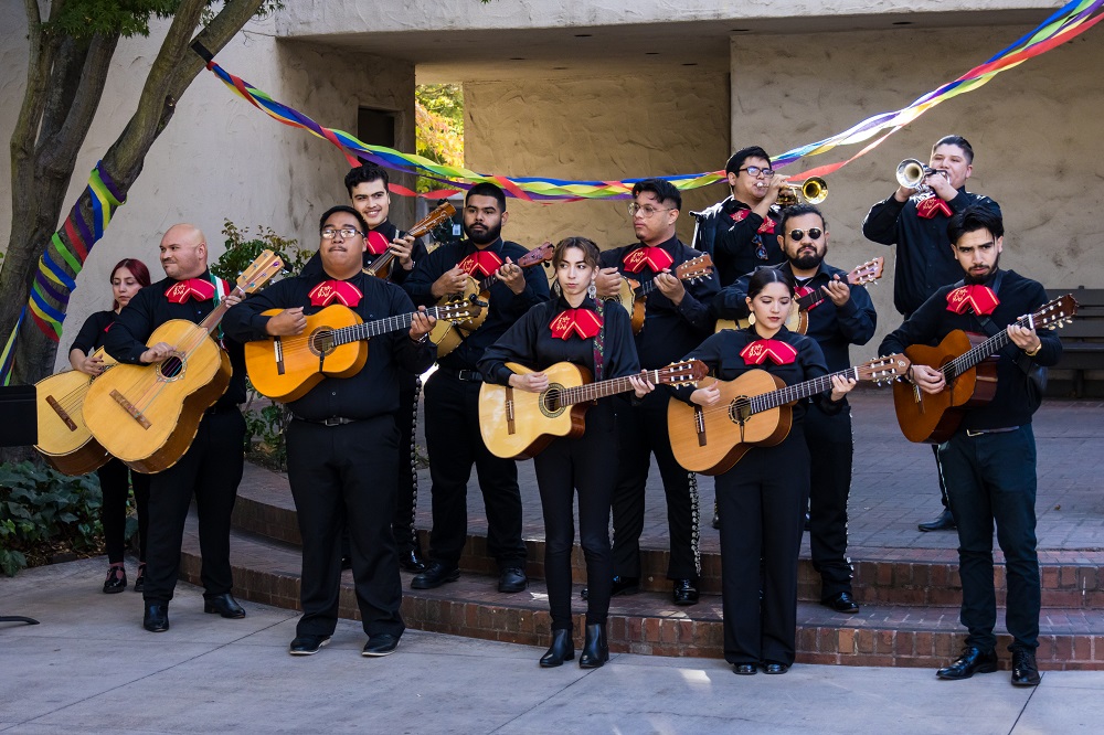 Delta College mariachi musicians outside the newly renamed Campesino Forum
