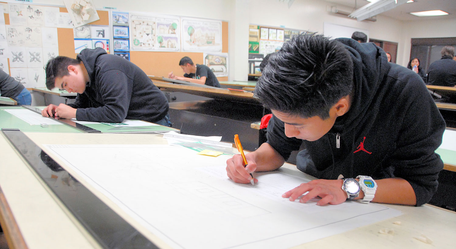 Students work in Architectural Drafting class