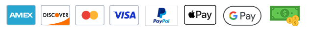 We accept American Express, Discover, Visa, MasterCard, Paypal, Apple Pay, GPay and cash Cash.