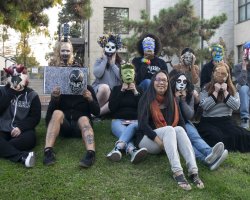 "Break the Silence," a new art exhibition focused on mental health and wellbeing, opens on Jan. 24 at San Joaquin Delta College's Horton Art Gallery. The student artists pictured here created masks symbolizing resiliency. Photo by Dawn LeAnn 