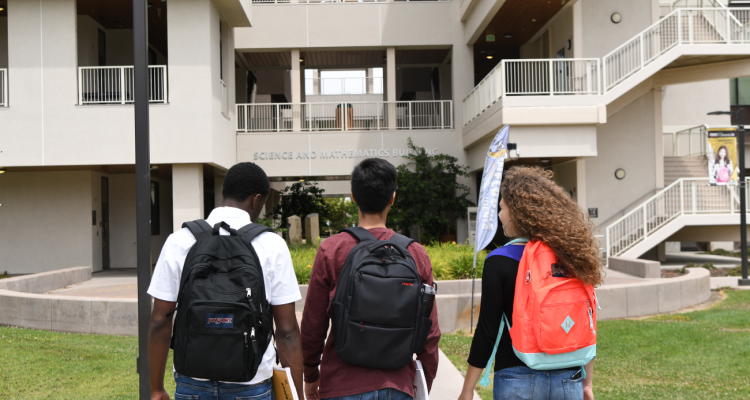 Students at Delta's Science and Math Building