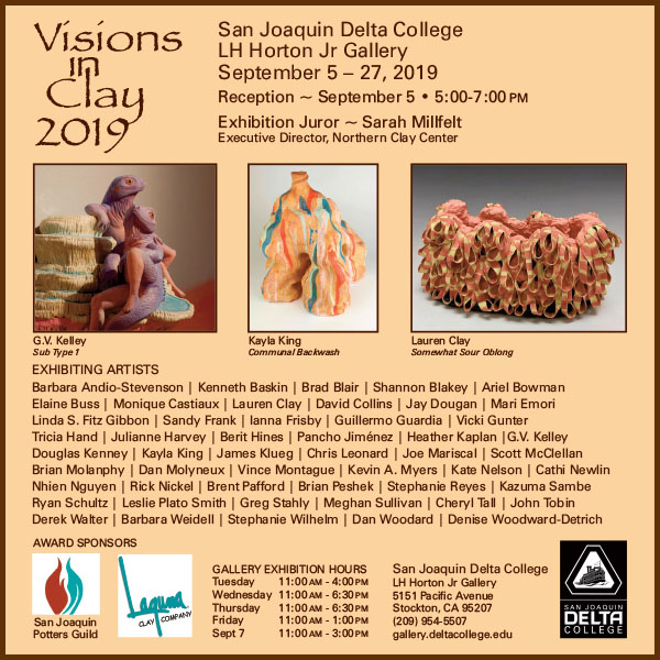 "Visions in Clay" will take place at the L.H. Horton Art Gallery at Delta College from Sept. 5-27. An opening reception is planned for 5 p.m. Sept. 5.